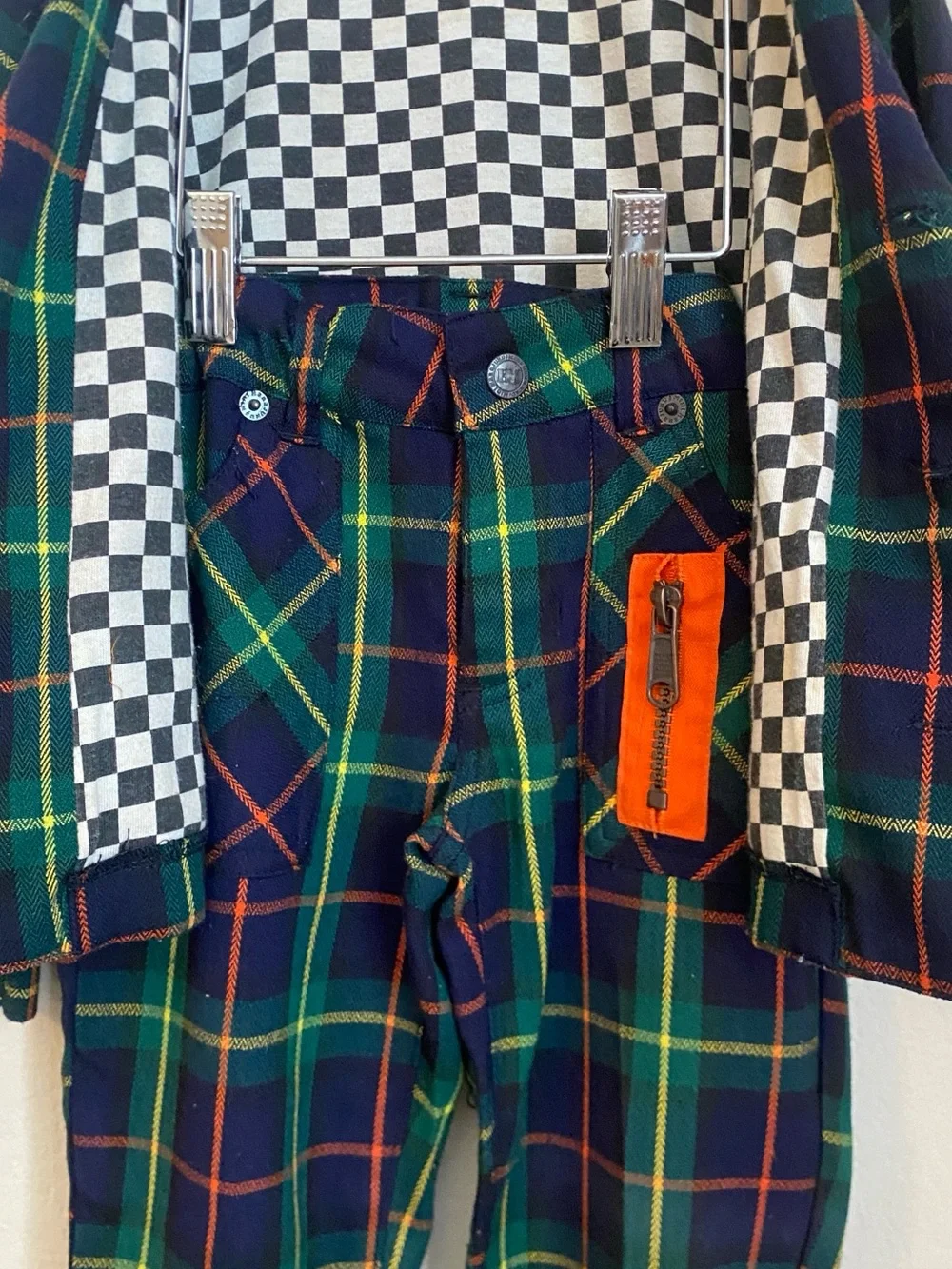 Harajuku Mini 2 Piece Suit Set in Navy and Green with Orange Buttons